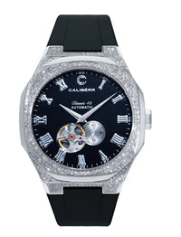 Thumbnail for Classic 42 Diamond-Set Stainless Steel Case Black Dial Black Band - CALIBÉRR - Watches