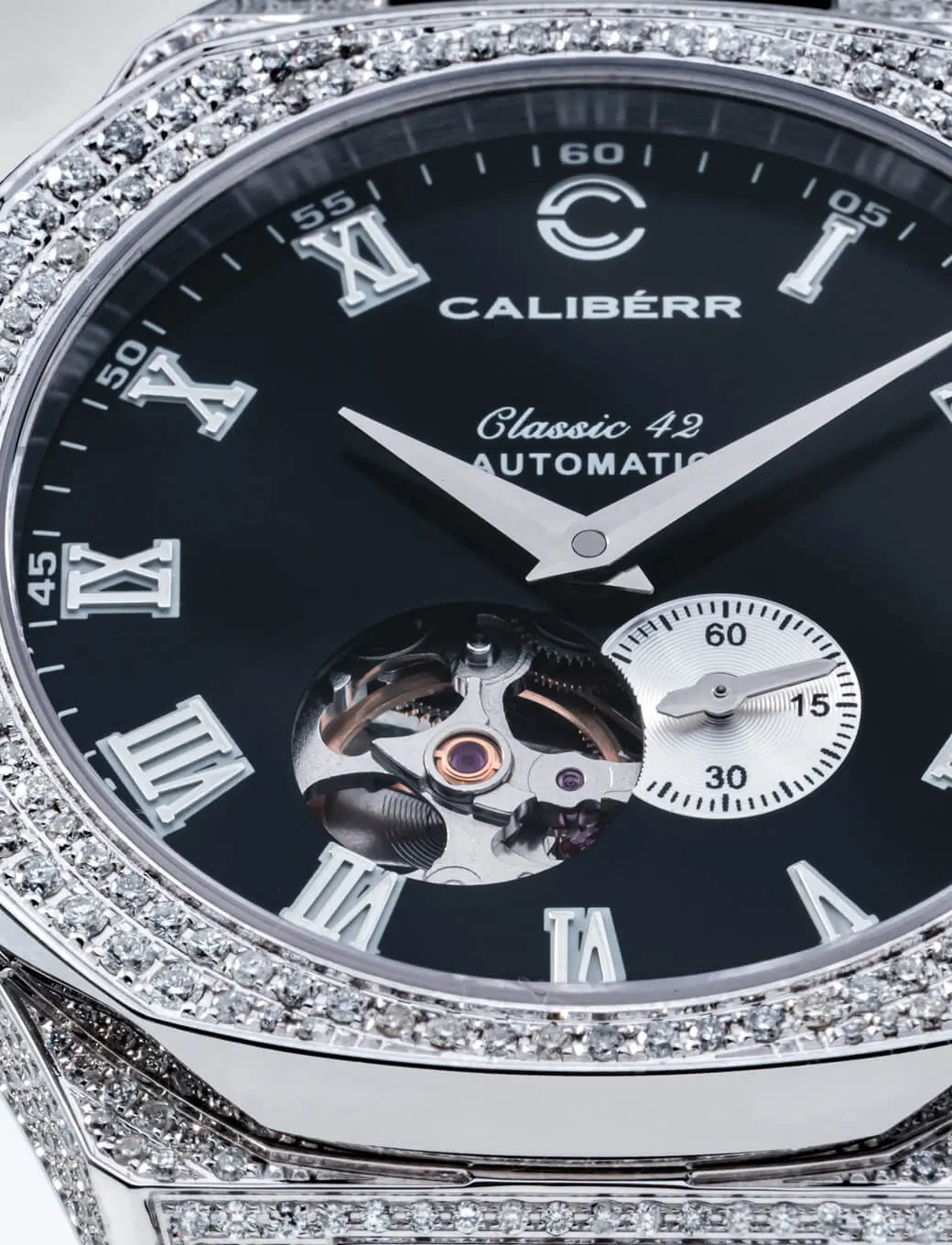 Classic 42 Diamond-Set Stainless Steel Case Black Dial Black Band - CALIBÉRR - Watches