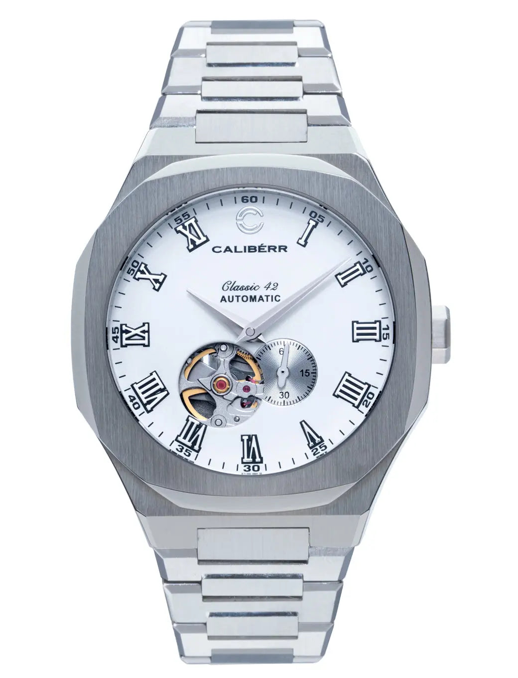 Classic 42 Stainless Steel Case White Dial Stainless Steel Band - CALIBÉRR - Watches