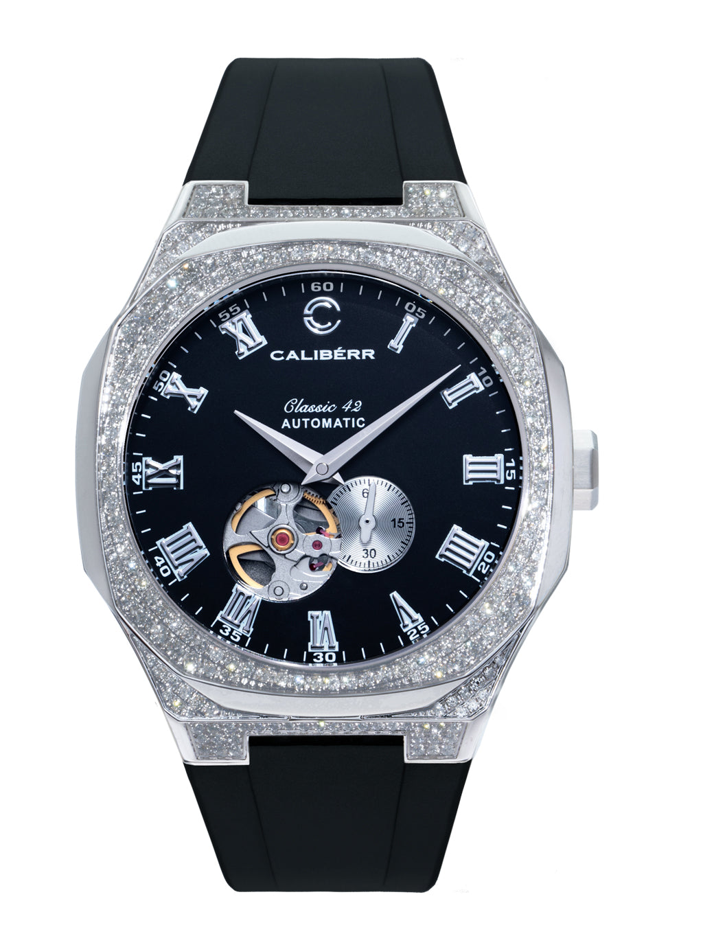 Classic 42 Diamond-Set Stainless Steel Case Black Dial Black Band - CALIBÉRR - Watches