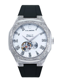 Thumbnail for Classic 42 Diamond-Set Stainless Steel Case White Dial Black Band - CALIBÉRR - Watches